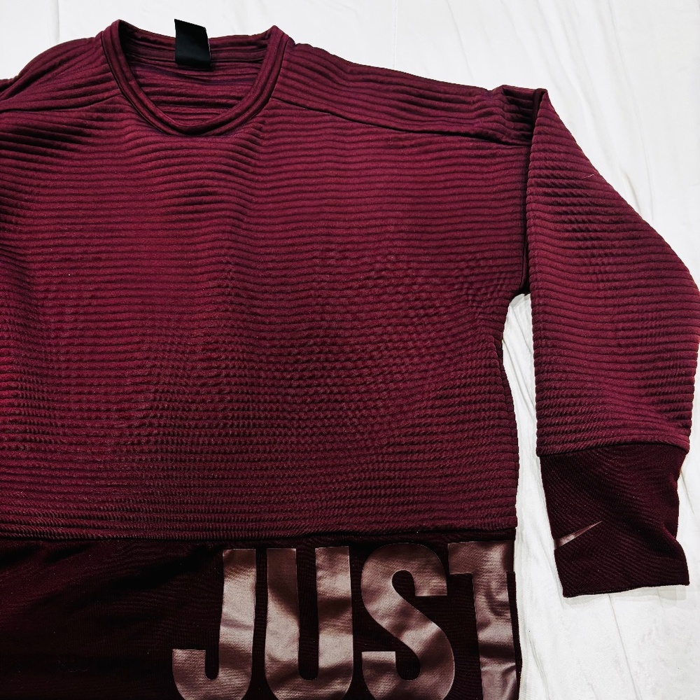 NIKE Dri-Fit JUST DO IT Maroon Burgundy Ribbed Knit Crewneck Sweatshirt Medium